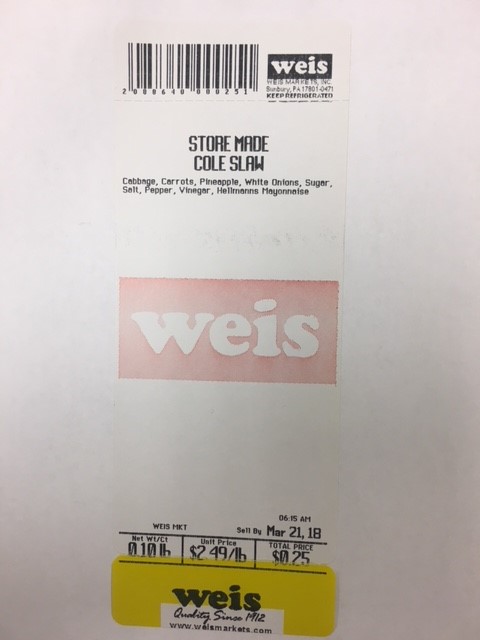 Weis Markets Issues an Allergy Alert For Weis Quality Store-Made Cole Slaw Sold in 8 Stores Due to Undeclared Egg Allergen